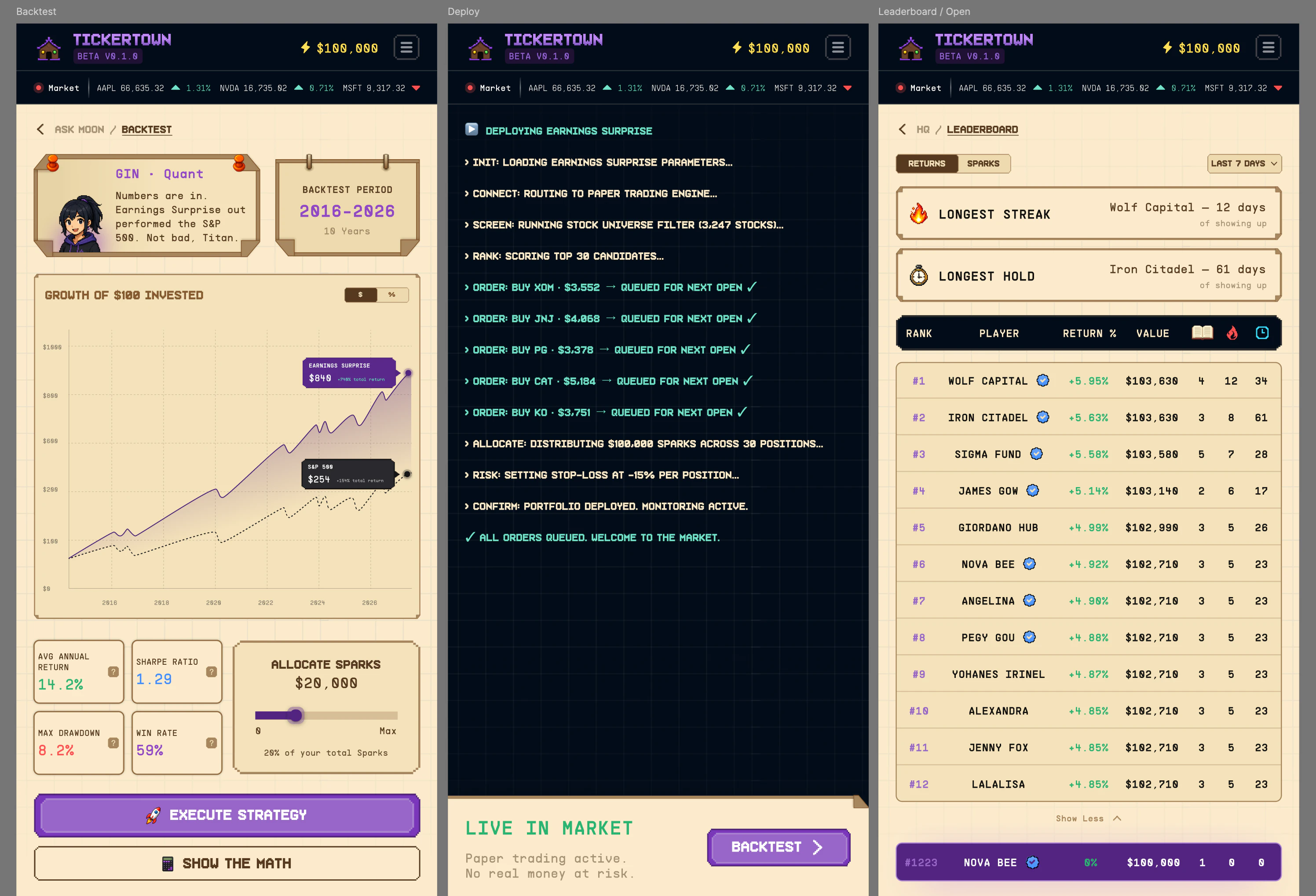 TickerTown mobile web designs in Figma