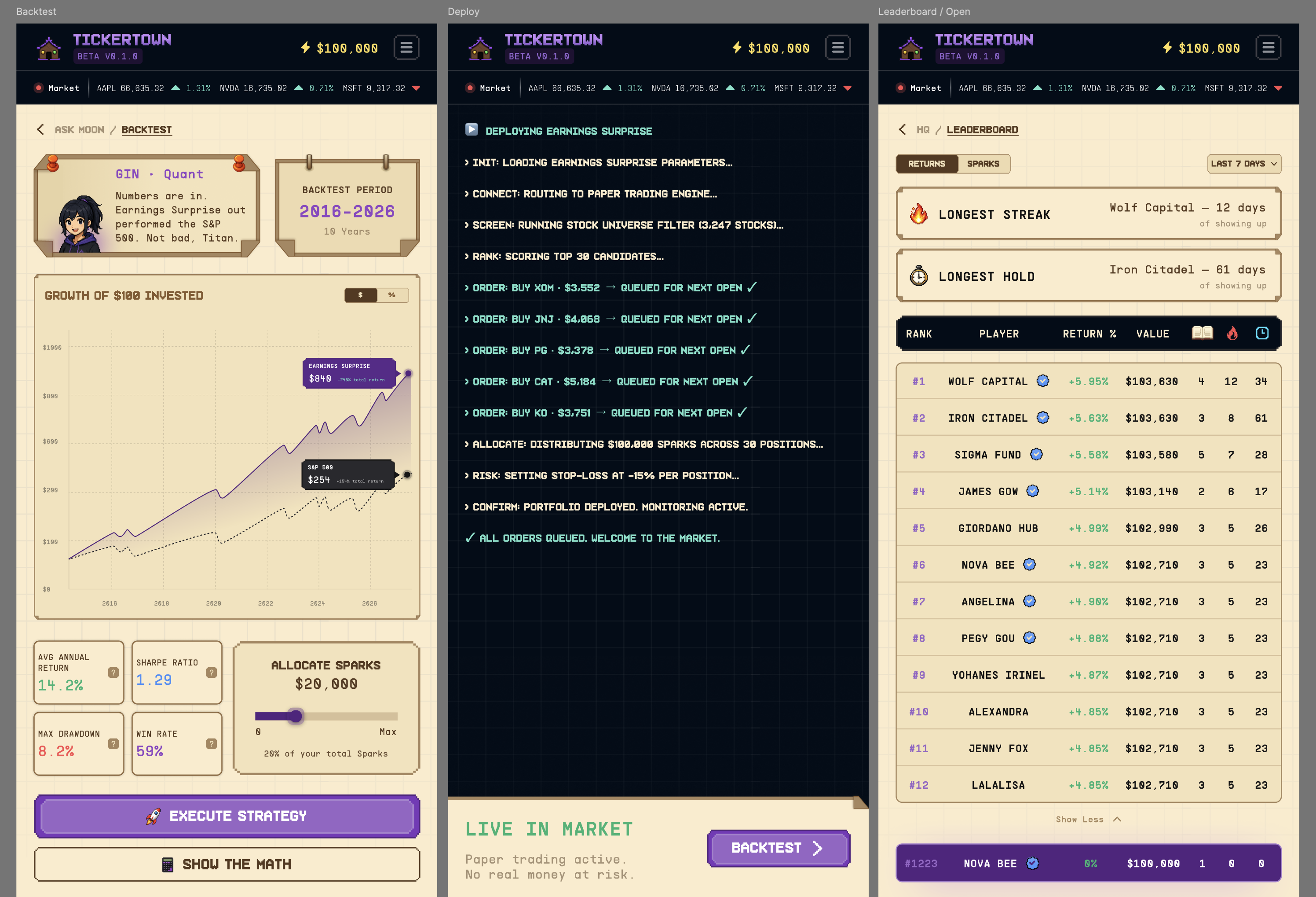 TickerTown mobile web designs in Figma