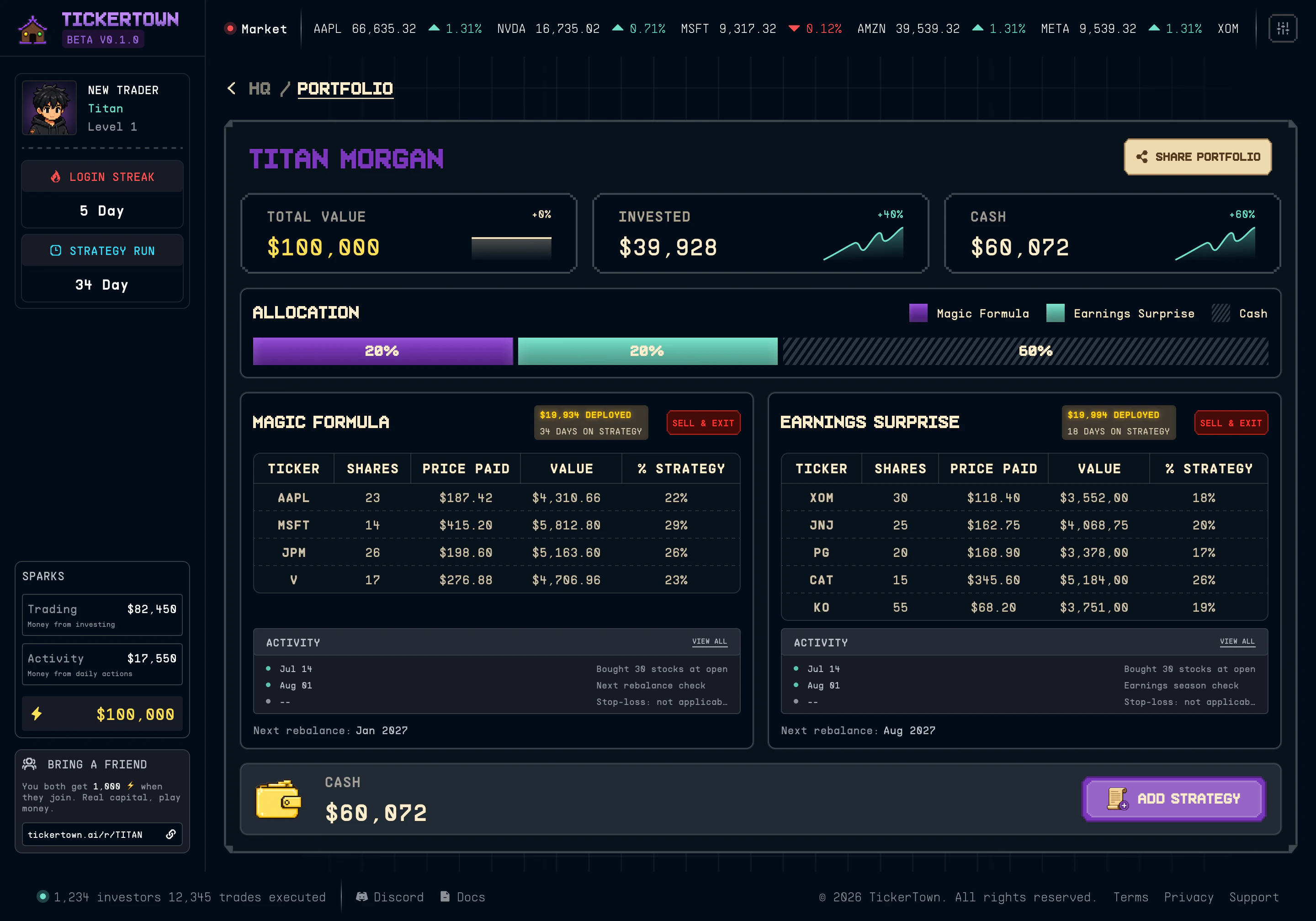 TickerTown player portfolio detail