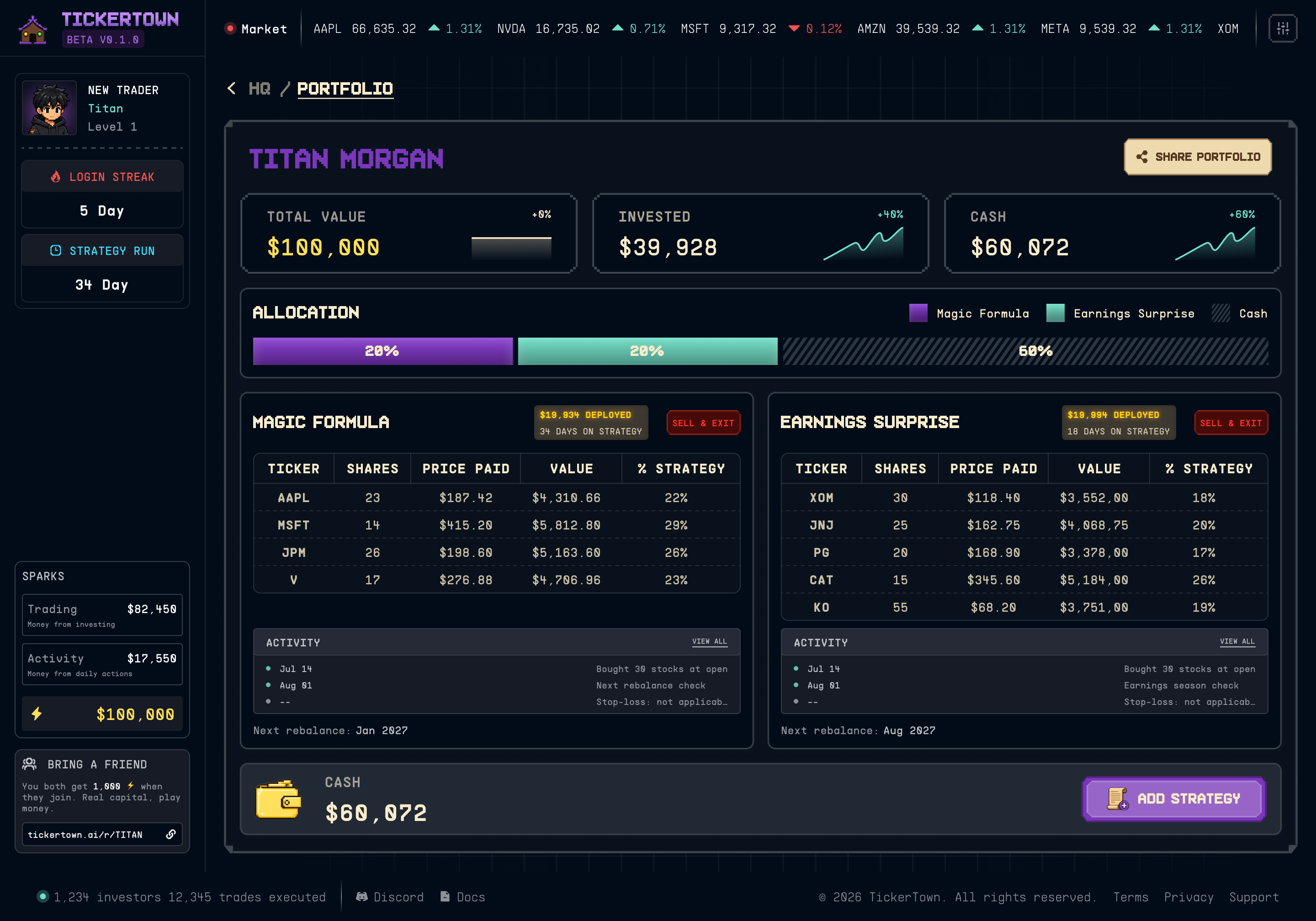 TickerTown player portfolio detail