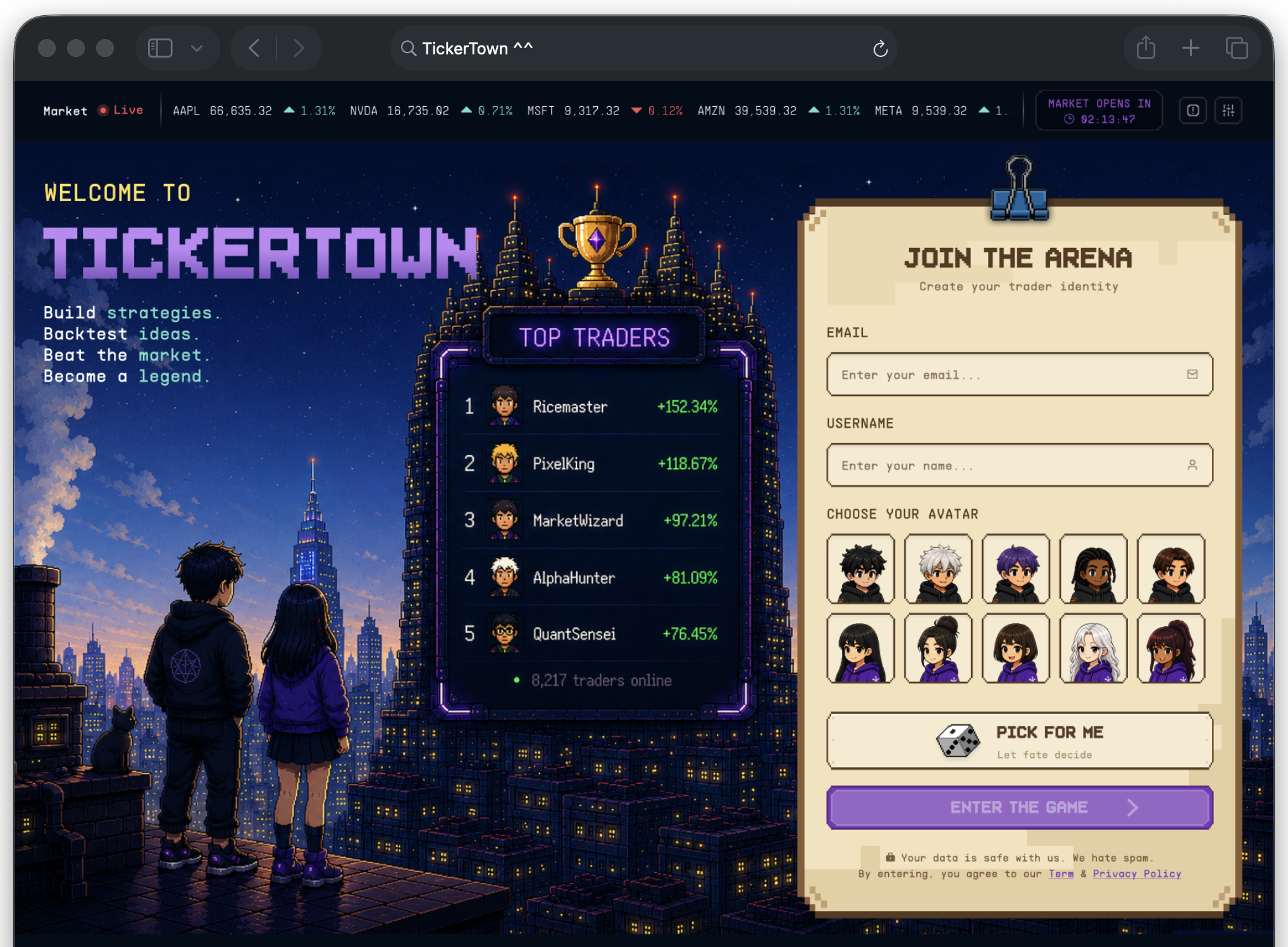 TickerTown waitlist